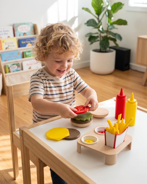 Criança brincando com o Kit Hambúrguer