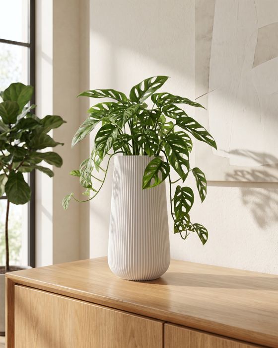 Vaso Planta Canelado com folhagem